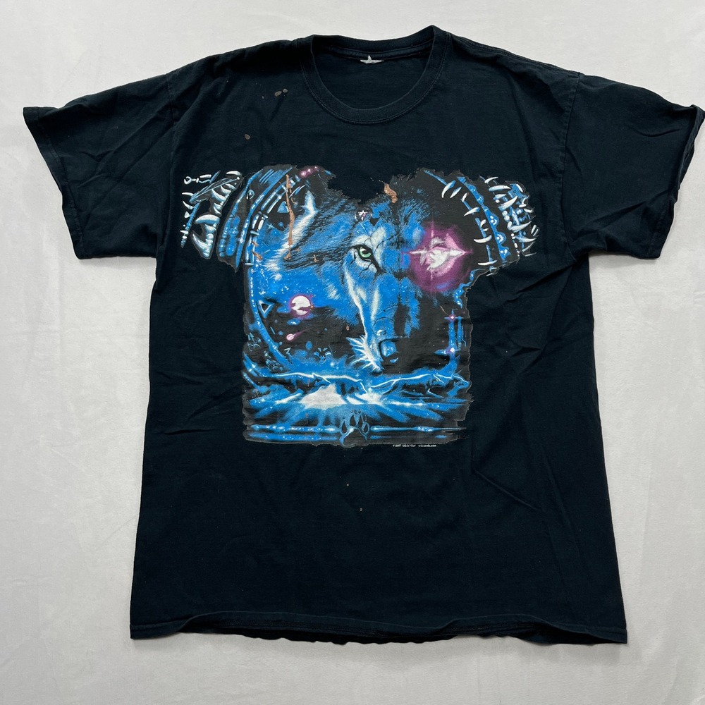Unbranded T-Shirt Celestial Wolf Galaxy Graphic Black Mens Large